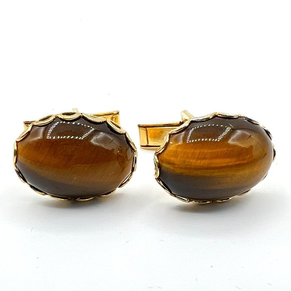 Vintage Tiger's Eye Cuff Links - Picture 1 of 2